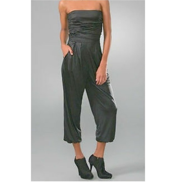 elizabeth and James Black Estelle harem pant ruched jumpsuit strapless jogger 6 - Picture 1 of 12